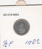 S2-G19-0003 Switzerland 1/2 Franc VF 1982 KM3a