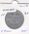 S2-G21-0017 Monaco 5 Francs VF/XF 1945 KM122