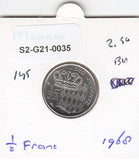 S2-G21-0035 Monaco 1/2 Franc UNC 1968 KM145