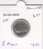S2-G21-0039 Monaco 1/2 Franc UNC 1982 KM145