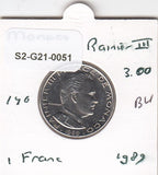 S2-G21-0051 Monaco 1 Franc UNC 1989 KM140
