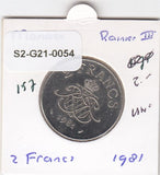 S2-G21-0054 Monaco 2 Franc XF 1981 KM157