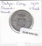 S2-G24-0010 Belgium Congo 5 Francs VF 1956 KM3