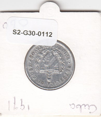 S2-G30-0112 Cuba 20 Centavos VF 1971 KM35