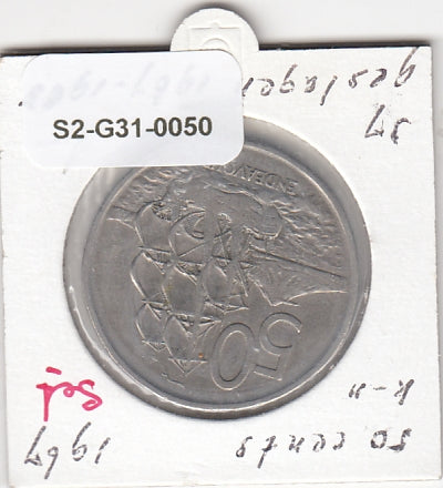 S2-G31-0050 New Zealand 50 Cents XF- 1967 KM37.1!!!
