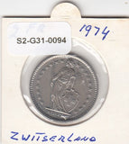 S2-G31-0094 Switzerland 2 Francs VF 1974 KM211