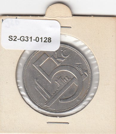 S2-G31-0128 Czechoslovakia 5 Korun VF 1926 KM10