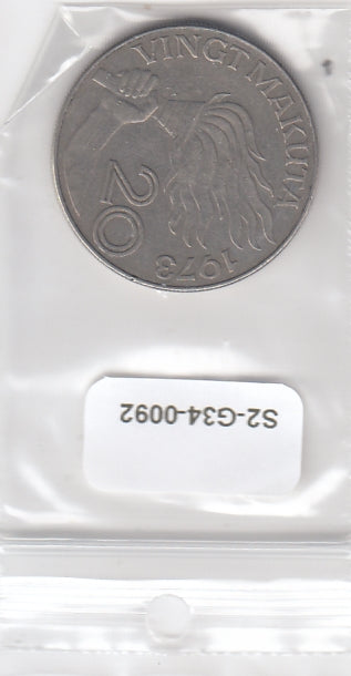 S2-G34-0092 Zaire 20 Makuta VF 1973 KM8