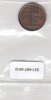S21-N07-0512 Netherlands 5 Cent VF/XF 1982 KM202