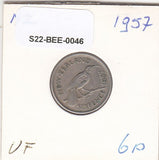 S22-BEE-0046 New Zealand 6 Pence VF 1957 KM26.1