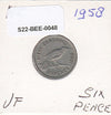 S22-BEE-0048 New Zealand 6 Pence VF+ 1958 KM26.1