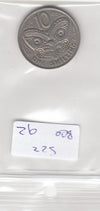 S22-BEE-0092 New Zealand 10 Cent VF 1967 KM35