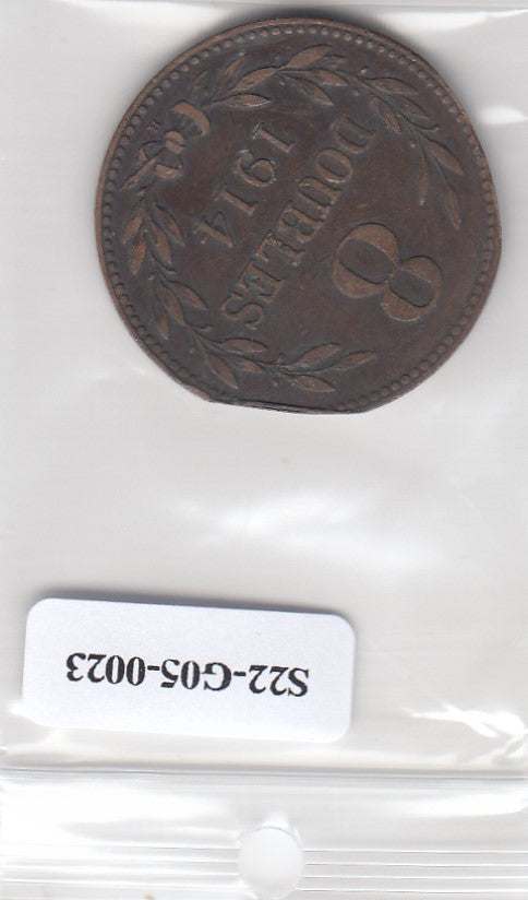 S22-G05-0023 Guernsey 8 doubles Misslag? 1914 KM14