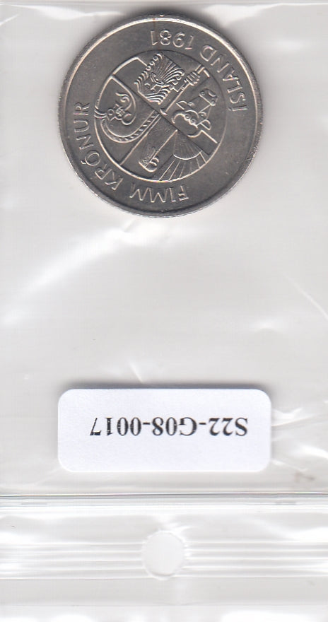 S22-G08-0017 Ijsland 5 kronor XF/UNC 1981 KM28