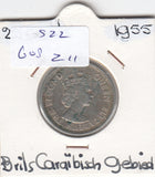 S22-G08-0211 British East carebean 25 cent  VF 1955 KM6
