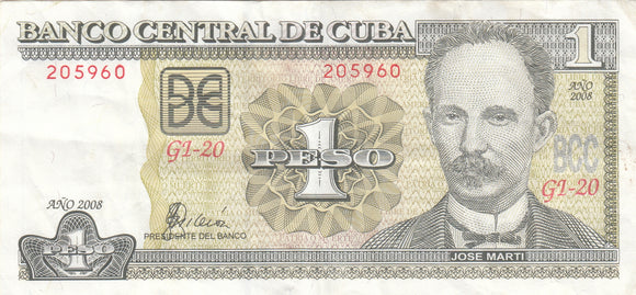 S22-G09-0018 Cuba 1 peso VF/XF 2008 P128