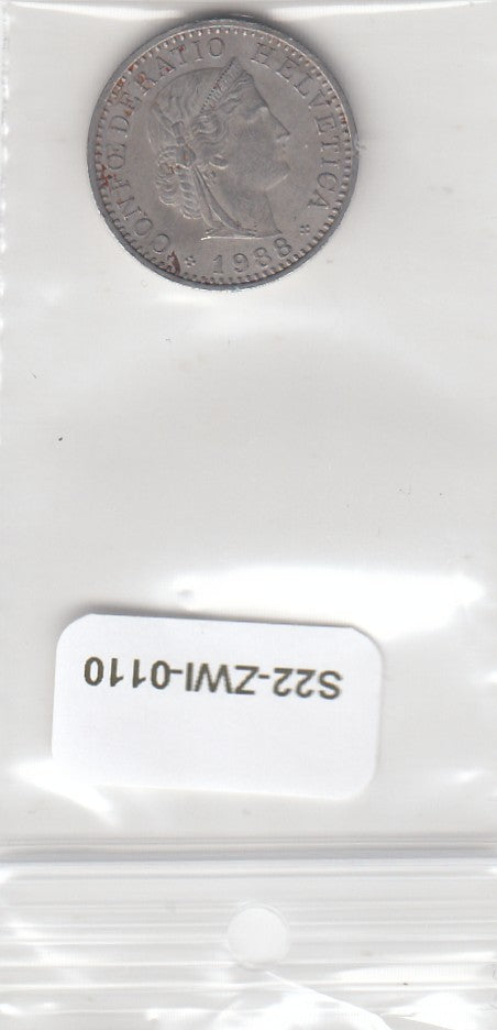 S22-ZWI-0110-M02 Switzerland 20 Rappen XF 1988 KM29a B