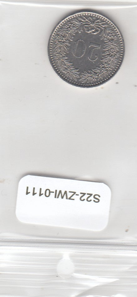 S22-ZWI-0111-M02 Switzerland 20 Rappen XF 1989 KM29a B