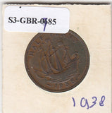S3-GBR-1785 Verenigd Koninkrijk ½ penny 1938  VF+ KM# 844